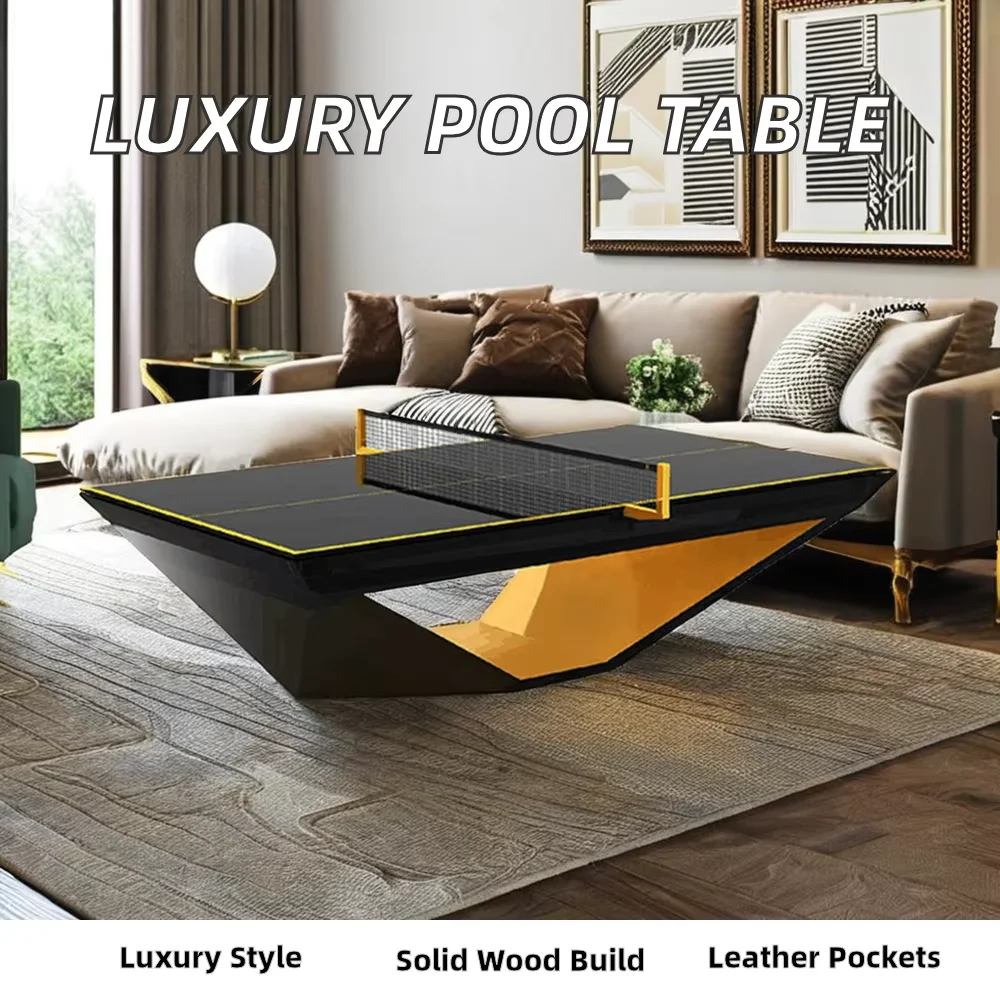 8/9ft Luxury Pool Table with Optional Pingpong Table Top,Solid Wood Frame Leather Pocket for Home Commercial Use