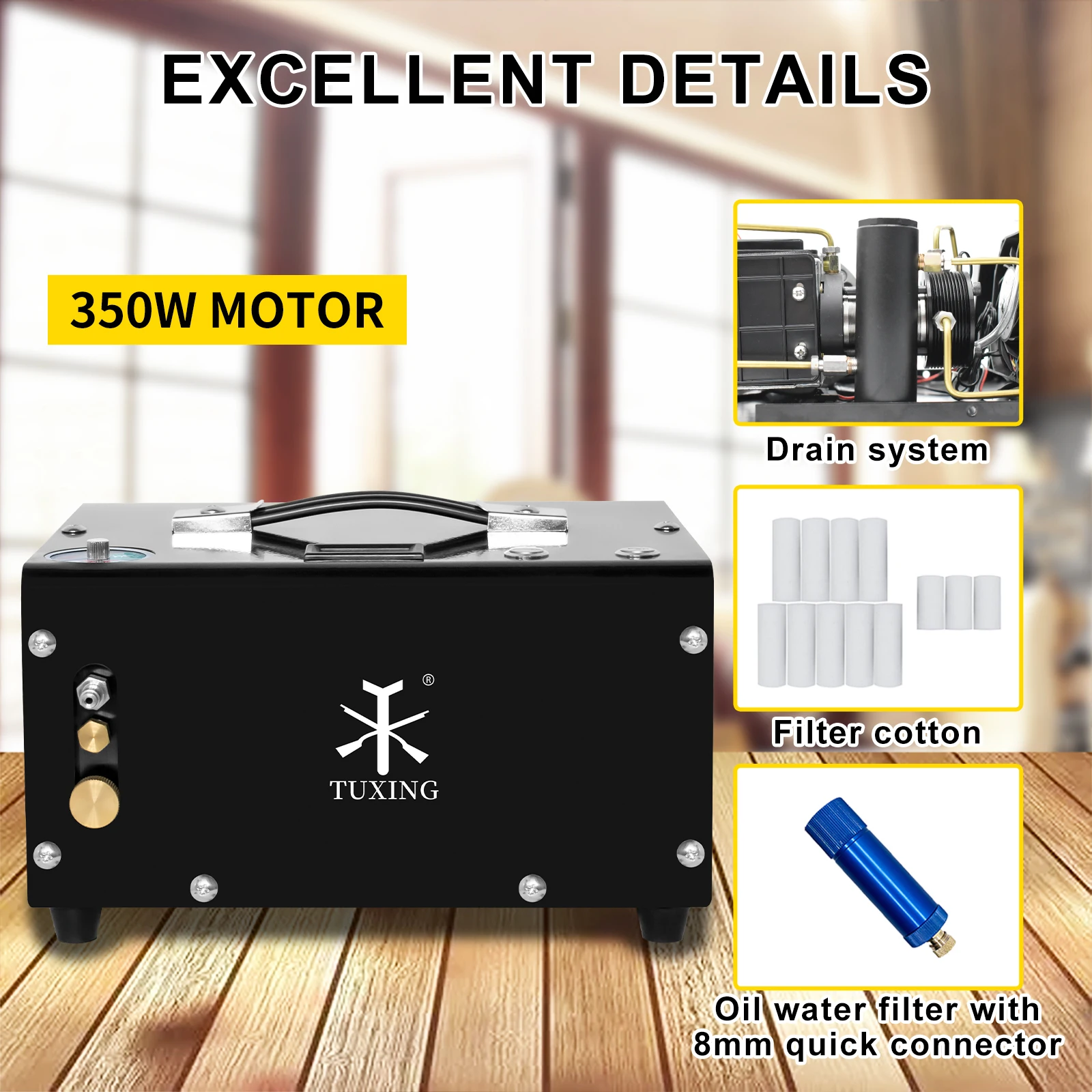 TUXING TXET061 4500Psi 300Bar 12V PCP Air Compressor High Pressure Pump Compressor Transformer Airgun Pneumatic Rifle Inflator