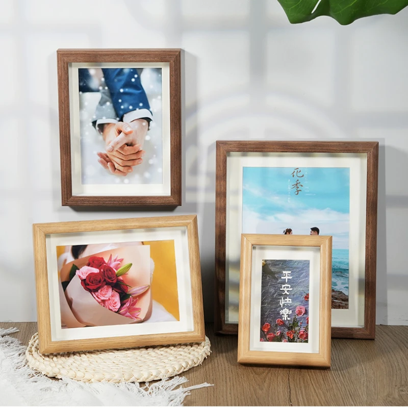 

Wooden Hollow Glass Photo Frame Can Hold 7-inch 10-inch A4 Wedding Photo Frame Three-dimensional Solid Wood Picture Frame