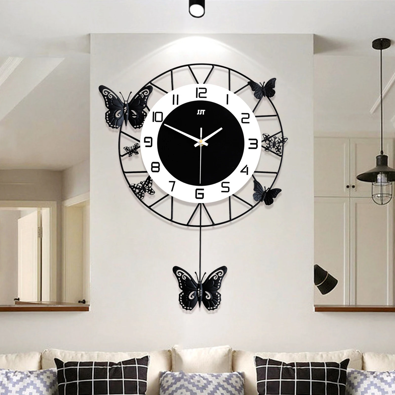 

20 Inch Large Round Wall Clock Butterfly Decor Silent Pendulum Battery Operated Non-Ticking Modern Pendulum Wall Clock Art Decor