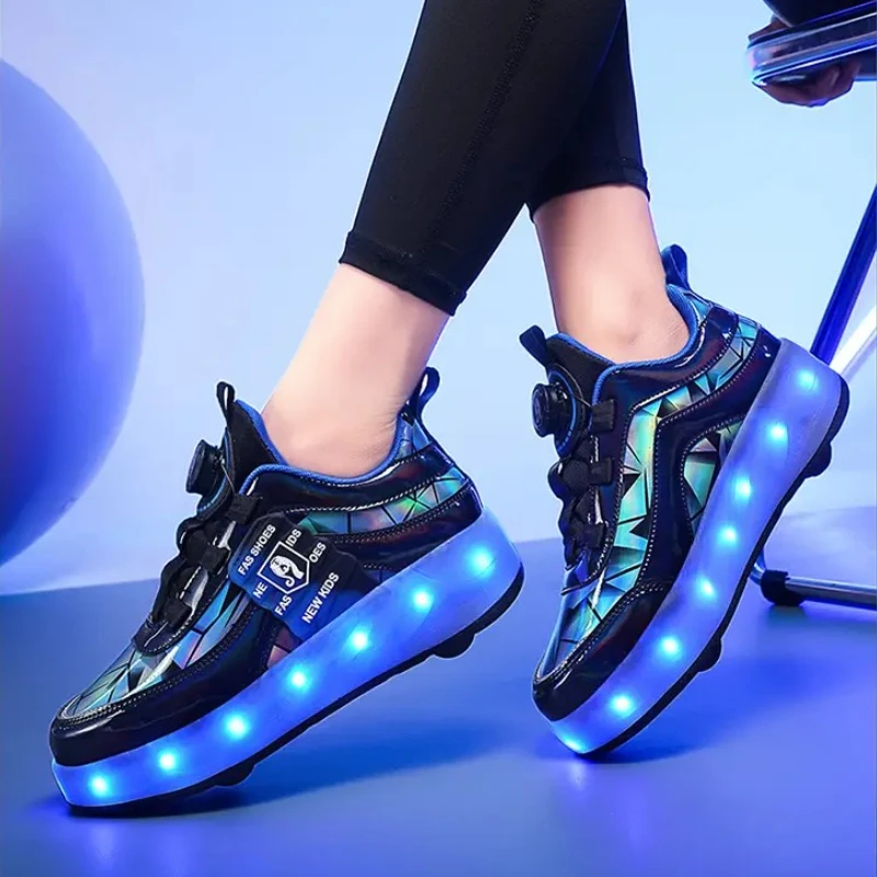 目に見えない光るホイール付きスケート-レディース-キッズ-ウォーキング-スケート-クアッド-ホイール-取り外し可能なローラー-スケート-スポーティでスタイリッシュな子供用スニーカー