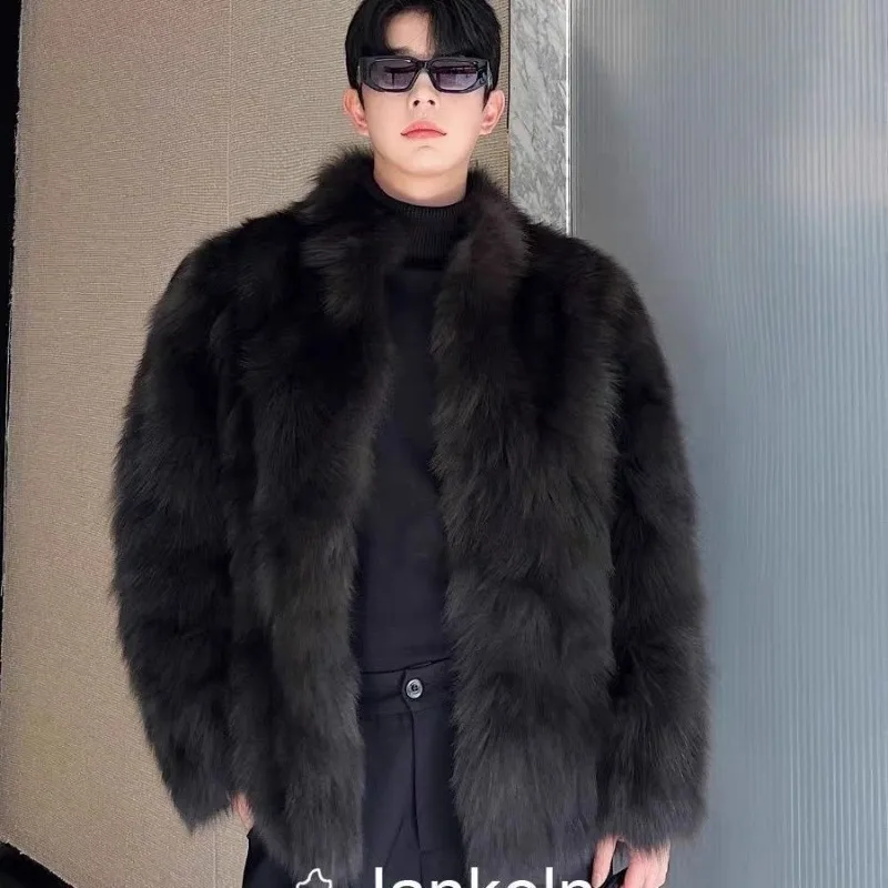 Fur Imitation Leather Men's Coat Thickened Imitation Fox Mink Coat New Winter Fur Integrated Coat Fashion Simple Warm Men's Wear