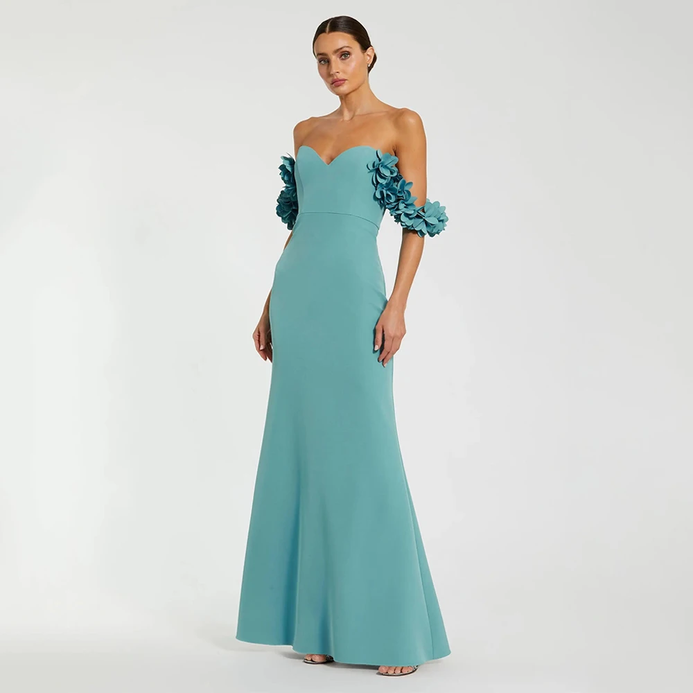 

Customized Wedding Guest Dress Off the Shoulder 3D Flowers Mermaid Formal Party Gowns Sweetheart Trumpet Women's Evening Dresses
