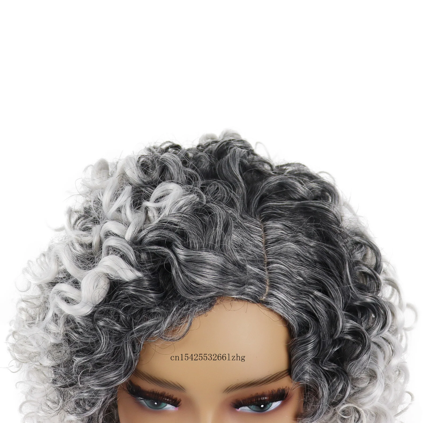 Grey Old Woman Wig Syntheitc Hair Mix Gray Color Curly Wigs Costume Halloween Drag Queen Carnival Party Afro Culrs Mommy Wig