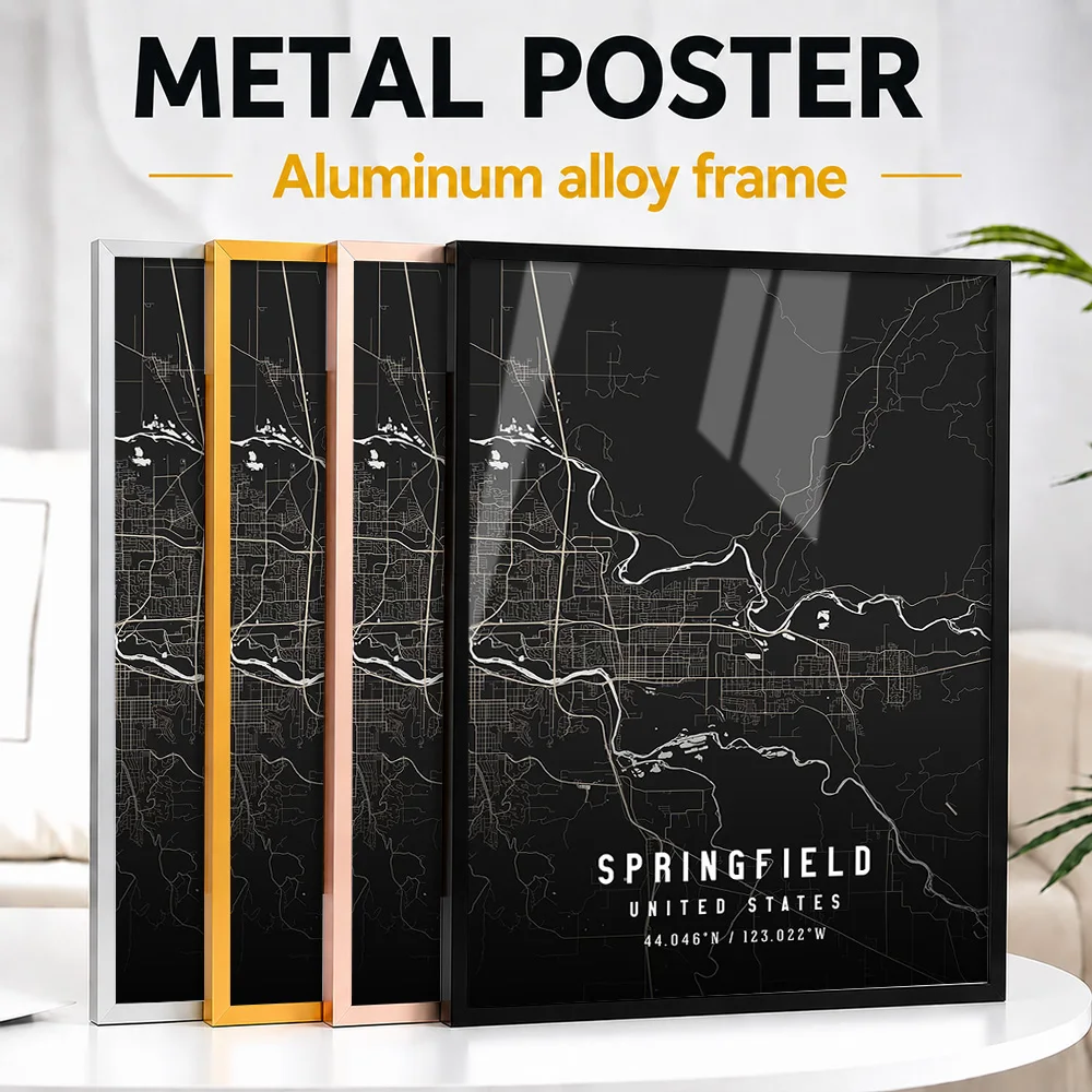 Springfield Oregon City Map Metal Poster With Aluminum Alloy Frame Personalized Scenic Tribute Wall Art For Office Traveler Gift