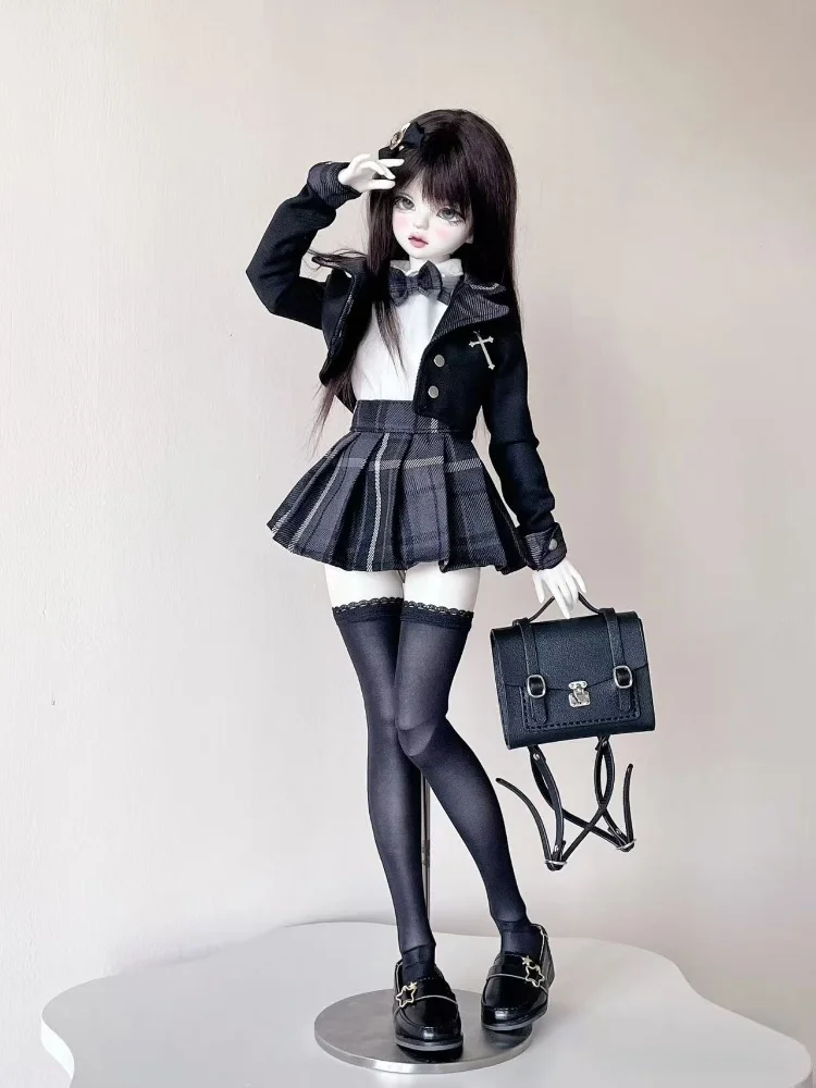 Roupas de boneca bjd para bonecas 1/4, conjunto de uniforme preto, acessórios de roupas de bonecas (sem boneca sem bolsa)