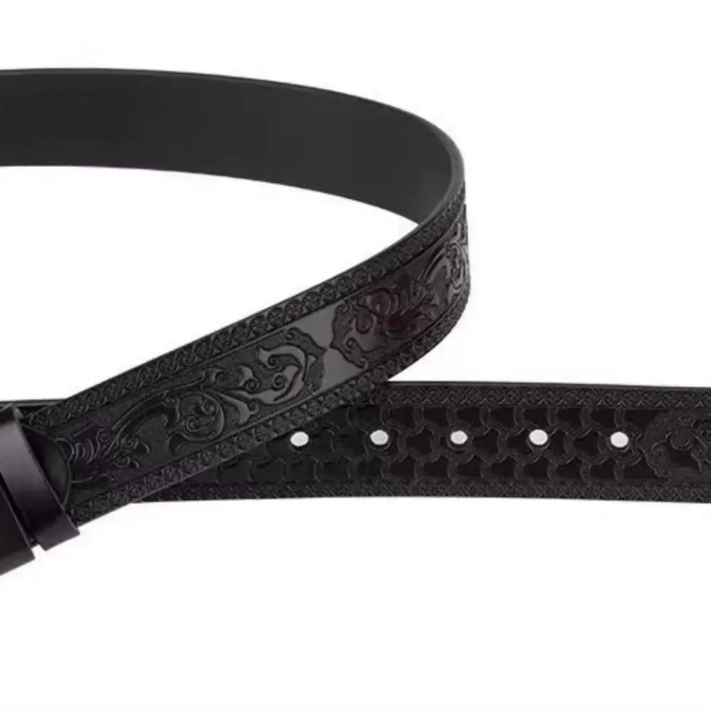 Retro Embossed Women's Faux Leather Belt PU Ethnic Style Jeans Belt Hip-Hop Pin Buckle Waistband