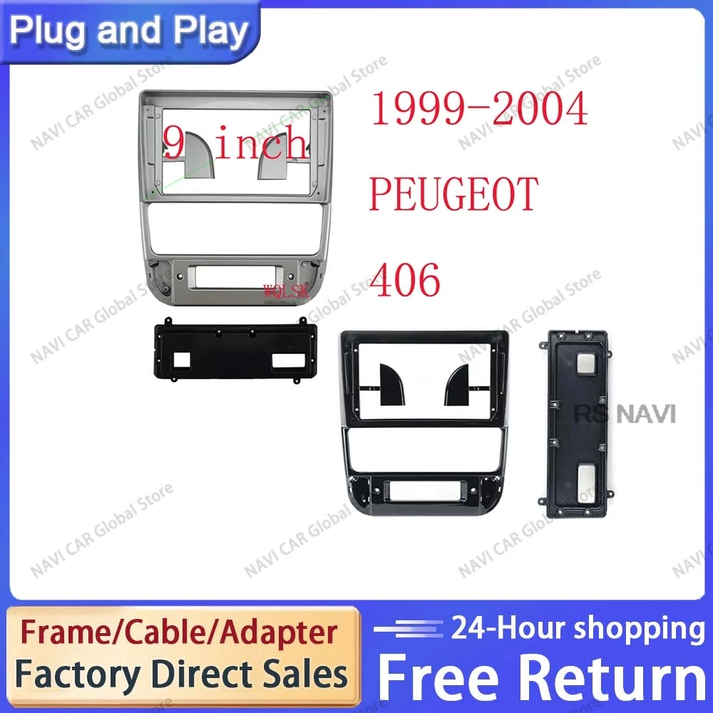 NAVI 9 Inch Frame Radio Fascia panel is suitable for 1999-2004 PEUGEOT 406 Install Facia Console Bezel Adapter Plate Trim Cover