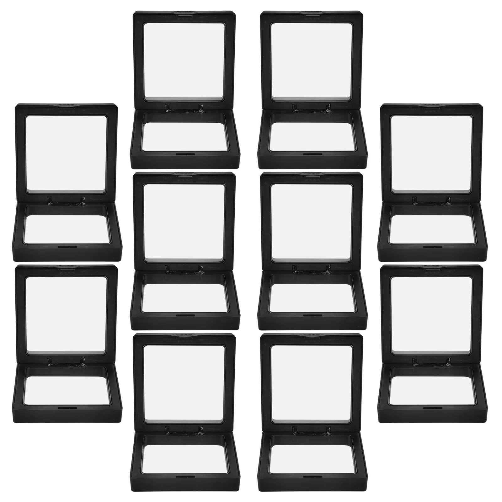 

10 шт., черные 7x7x2 см, коробки для демонстрации ювелирных изделий, прозрачная полиэтиленовая пленка, плавающий чехол для колец, дорожная коробка для хранения, инструменты для подарочной упаковки