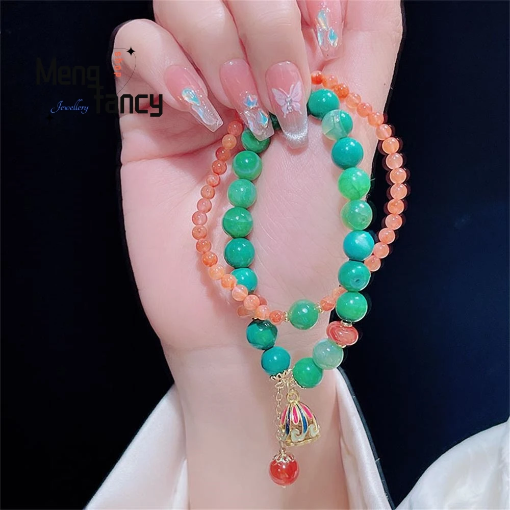 New Ancient Style Two Circle Design South Red Agate Bracelet Simple Exquisite High-grade Luxury Quality Jewelry Holiday Gifts
