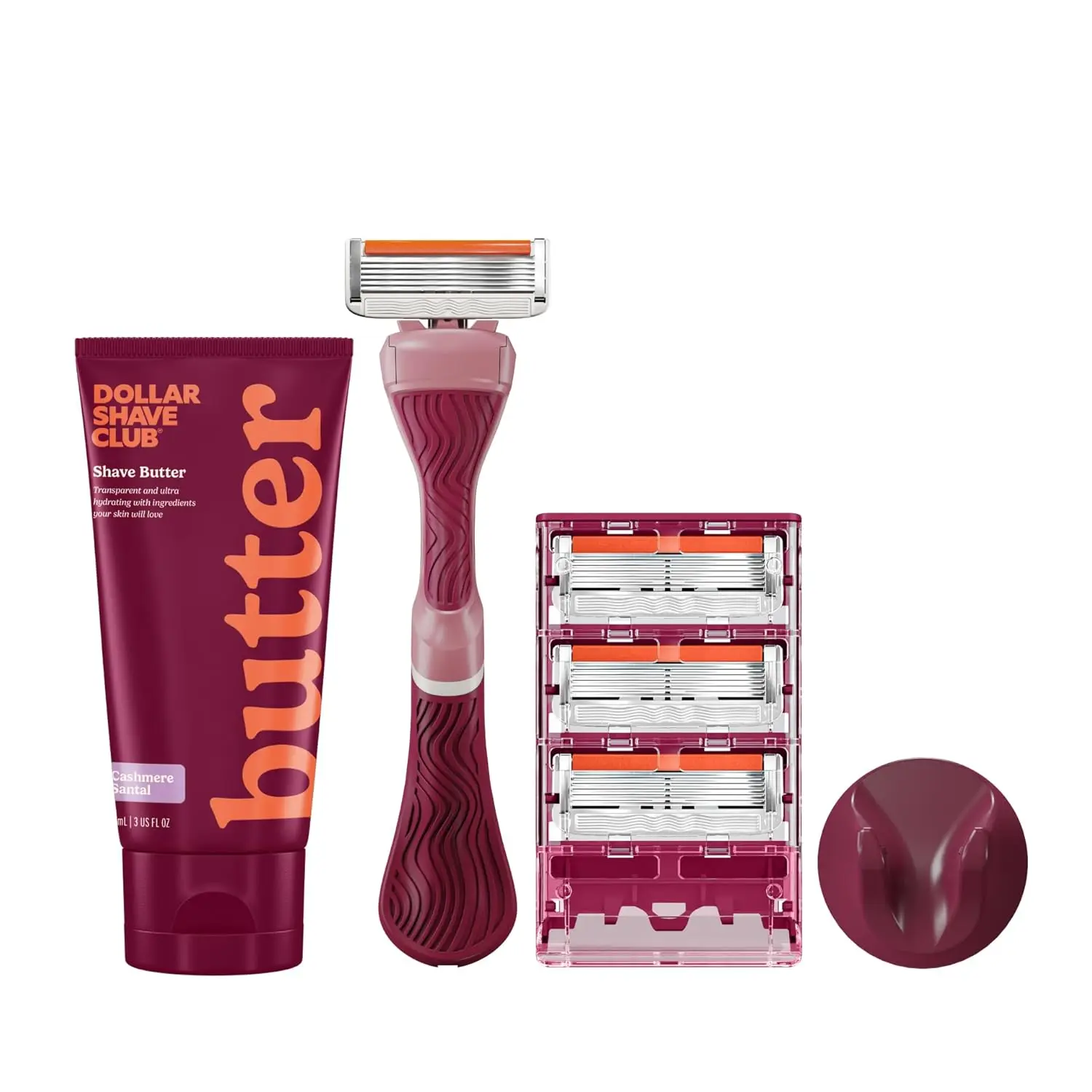 Women's Razor Kit: 1 Handle, 4 Refills, Shave Butter, Shower Hanger