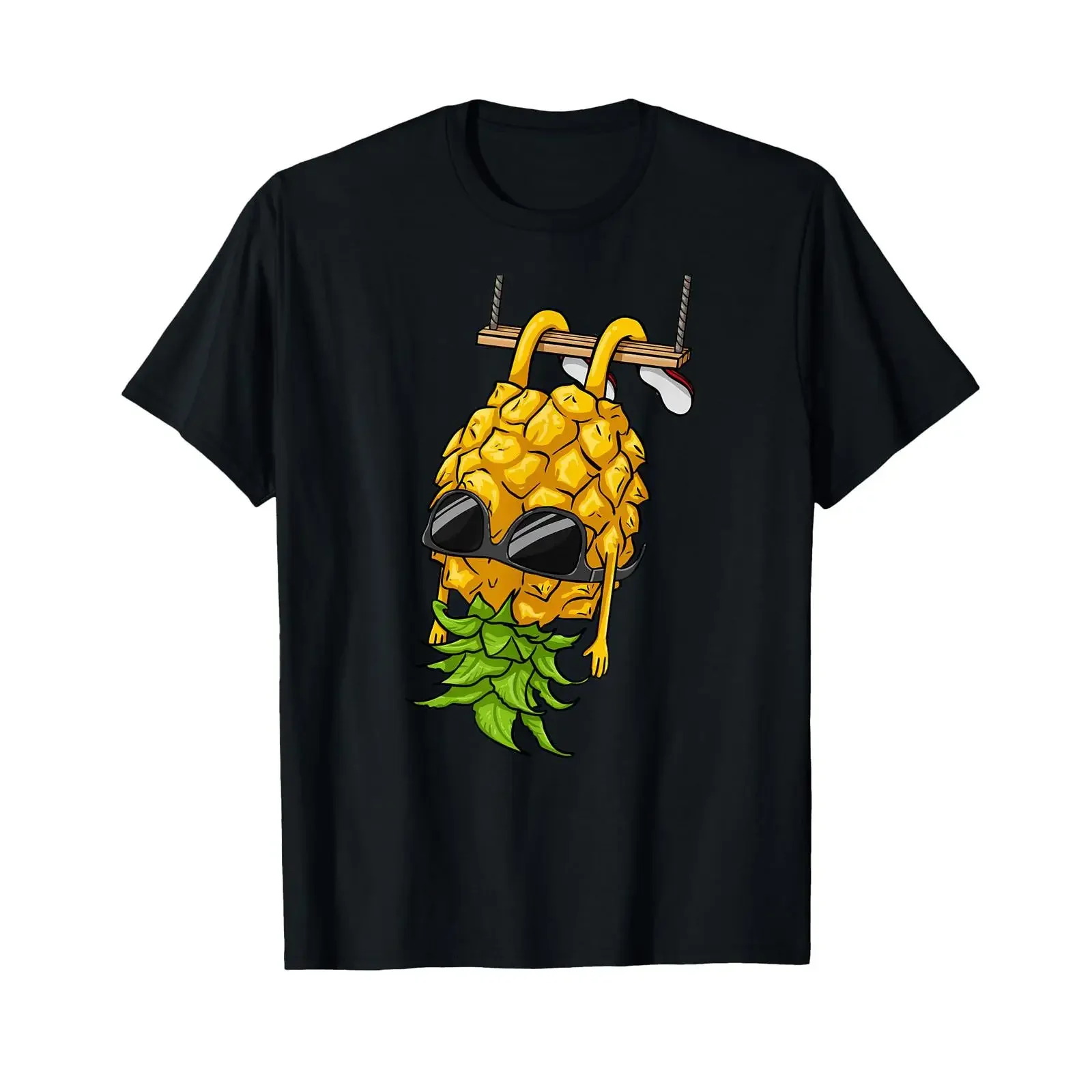 Swinging Pineapple Cartoon Swinger Upside Down T Shirt vintage Washed Stretched Stylish Versatile Unisex graphic Breathable