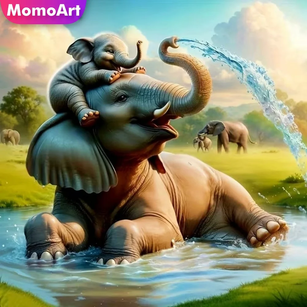 Momoart 5D DIY Diamant-Stickerei Elefant Tier Mosaik Neuerscheinung Cartoon Diamantmalerei Acryl Bastelbedarf Einzigartiges Geschenk
