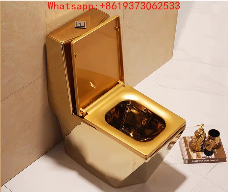 

One-piece Flush Golden Toilet Siphon Water-saving European Toilet Square Diamond Color Ceramic Toilet