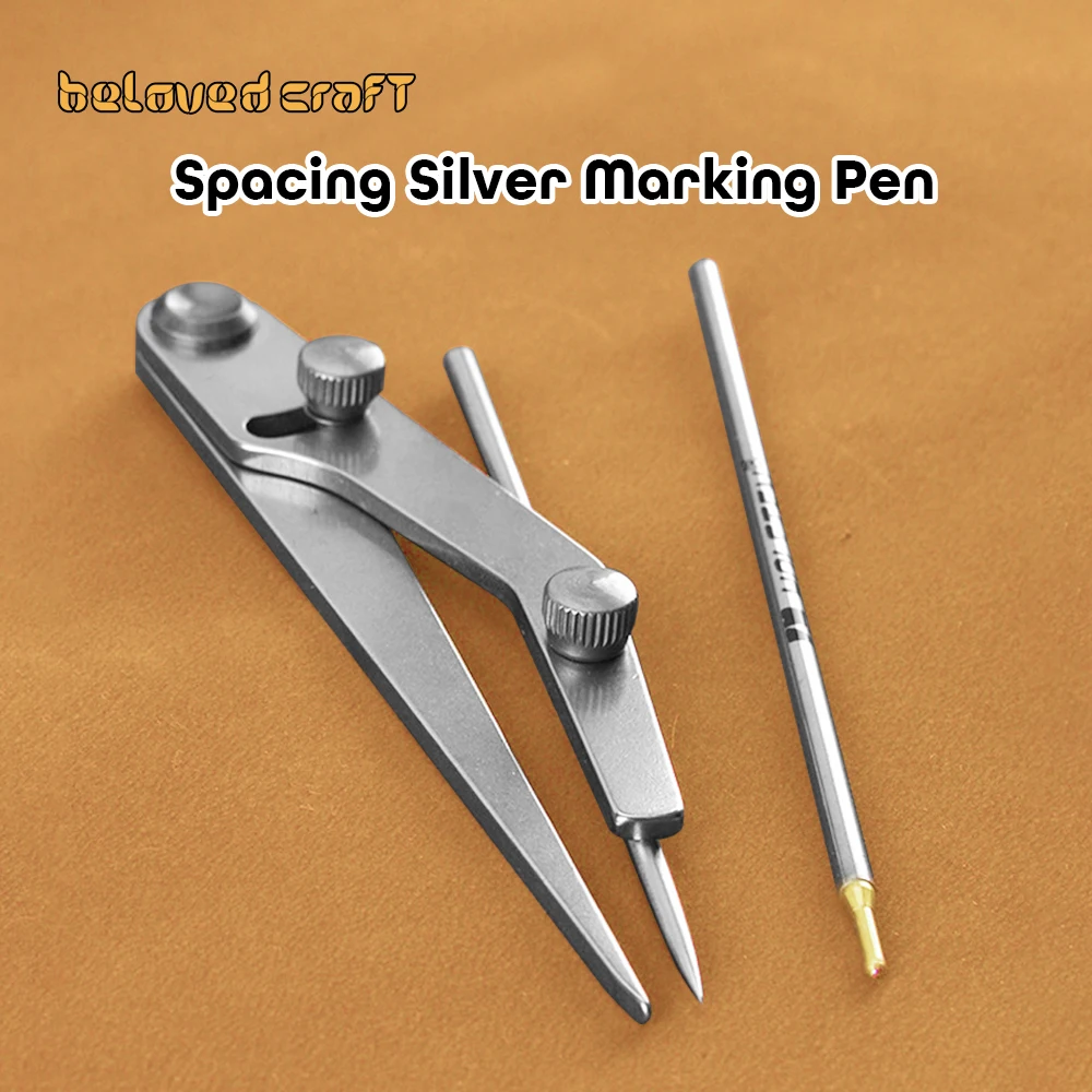 1Pcs DIY Leather Pitch Gauge Professional LeatherCraft Silver Refill Pen Marking Tool Clearance Rules Lockable Spacing Gauge