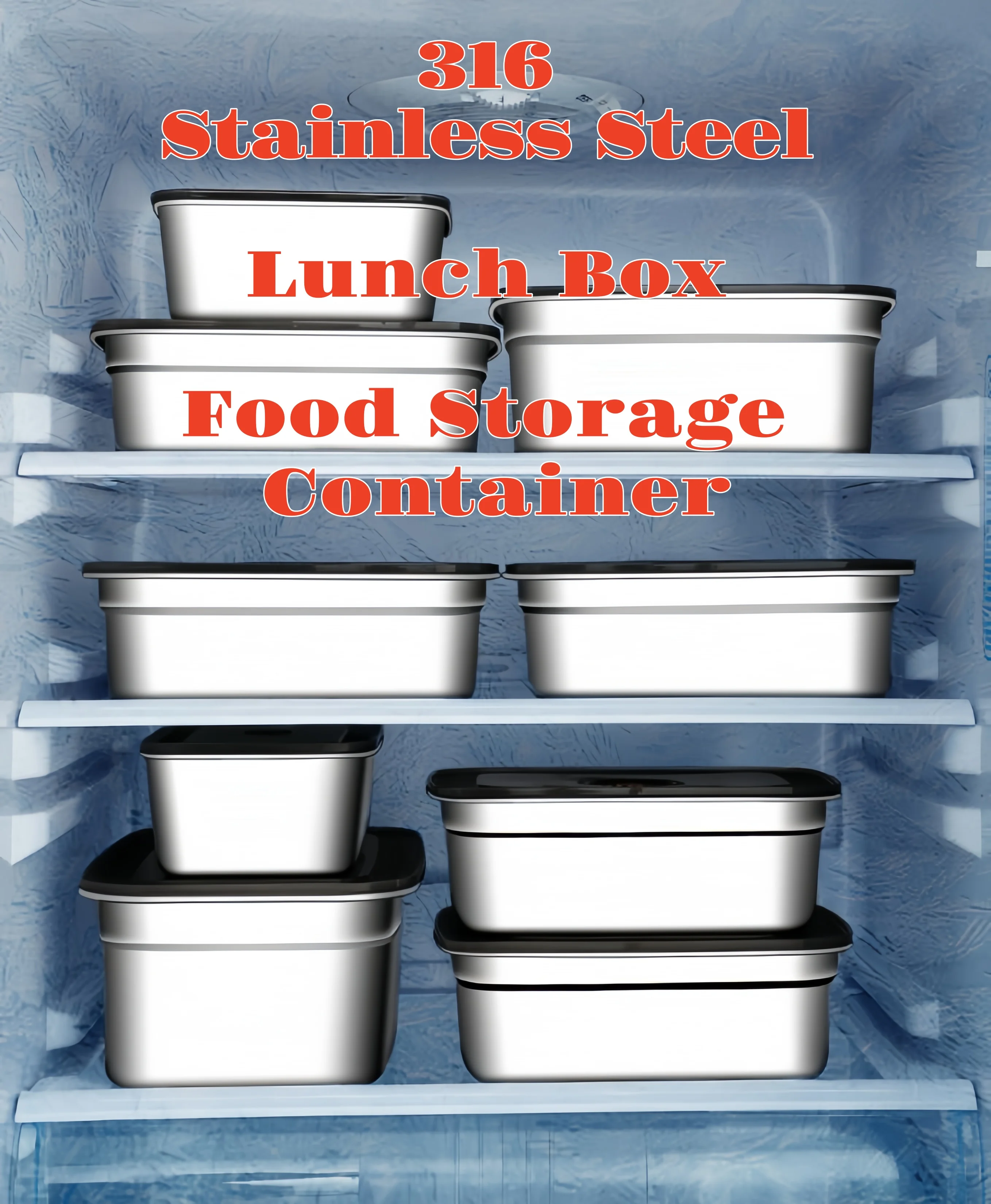 

316Stainless Steel Crisper Bento Box-Sealed Leak-Proof,Food Grade Rectangular Container with Lid for Home/Camping/Fridge Freezer