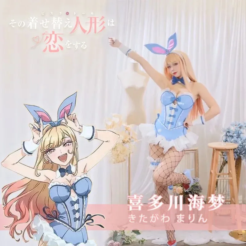 LQMy Dress-Up Darling Kitagawa Marin Косплей Синий сексуальный Bunny Girl Marin Kitagawa Парик Bunny Ear Косплей Костюм Con Outfit