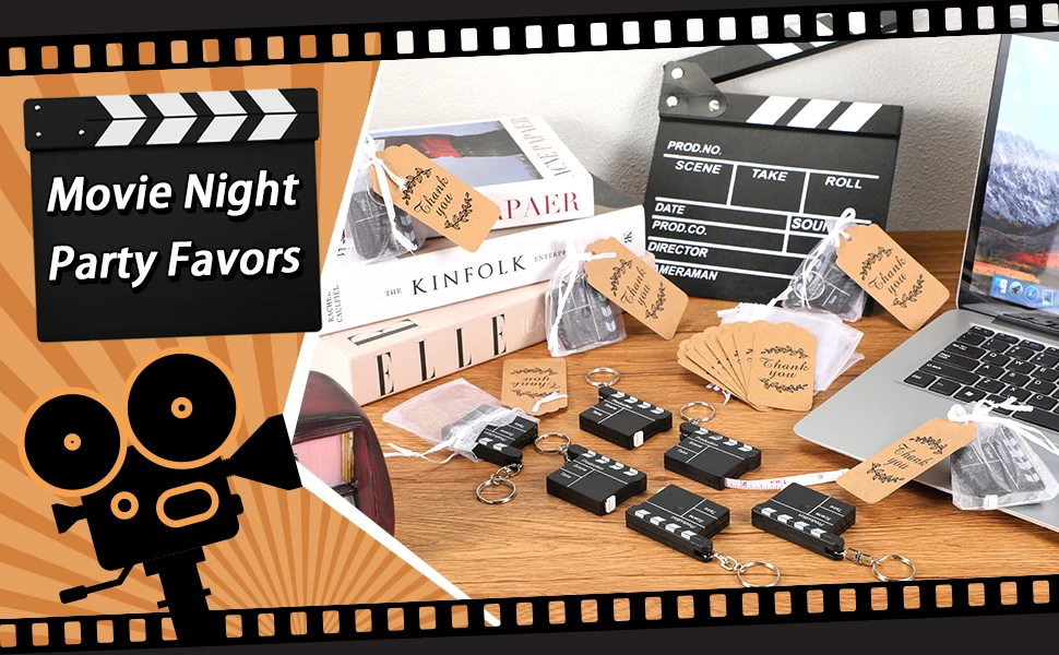 24 Sets Filmabend-Partygeschenke: Regieklappe, Maßband, Schlüsselanhänger – Kino-Zubehör als Geschenk für Geburtstag und Hochzeit – Detail 4
