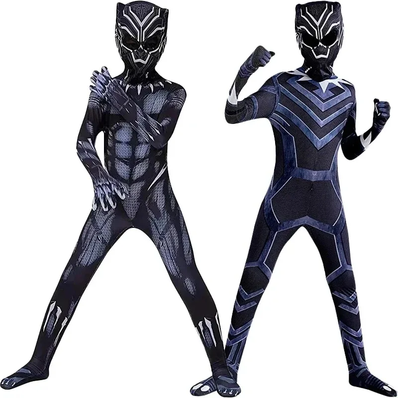 AD1 ブラックパンサー タイツ ボーイズ スーパーヒーロー タイツ 映画キャラクター コスプレ ジャスティス ヒーロー マスク セット ハロウィン ドレスアップ キッズ Fantas5@rD~