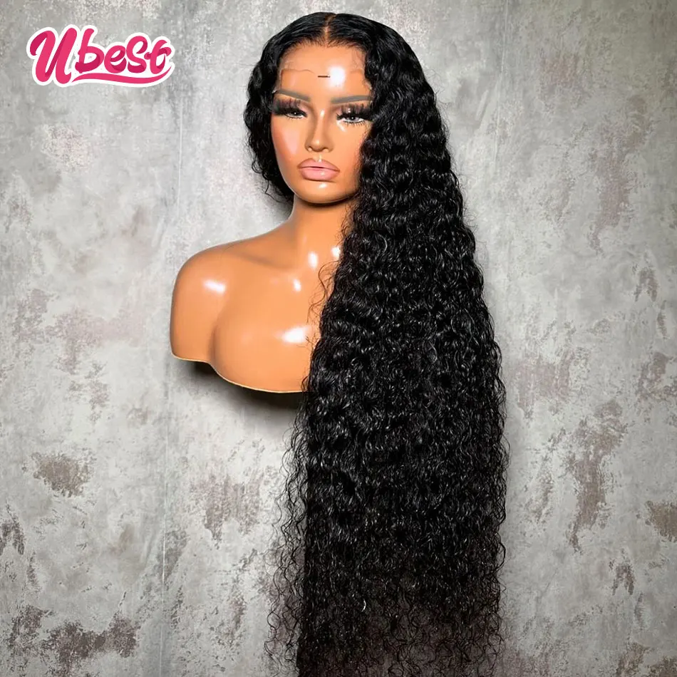 Ombre 1B Blue Colored 13X6 Curly Water Wave Transparent Lace Front Wigs Human Hair 200 Density Brazilian Hair Remy Hair