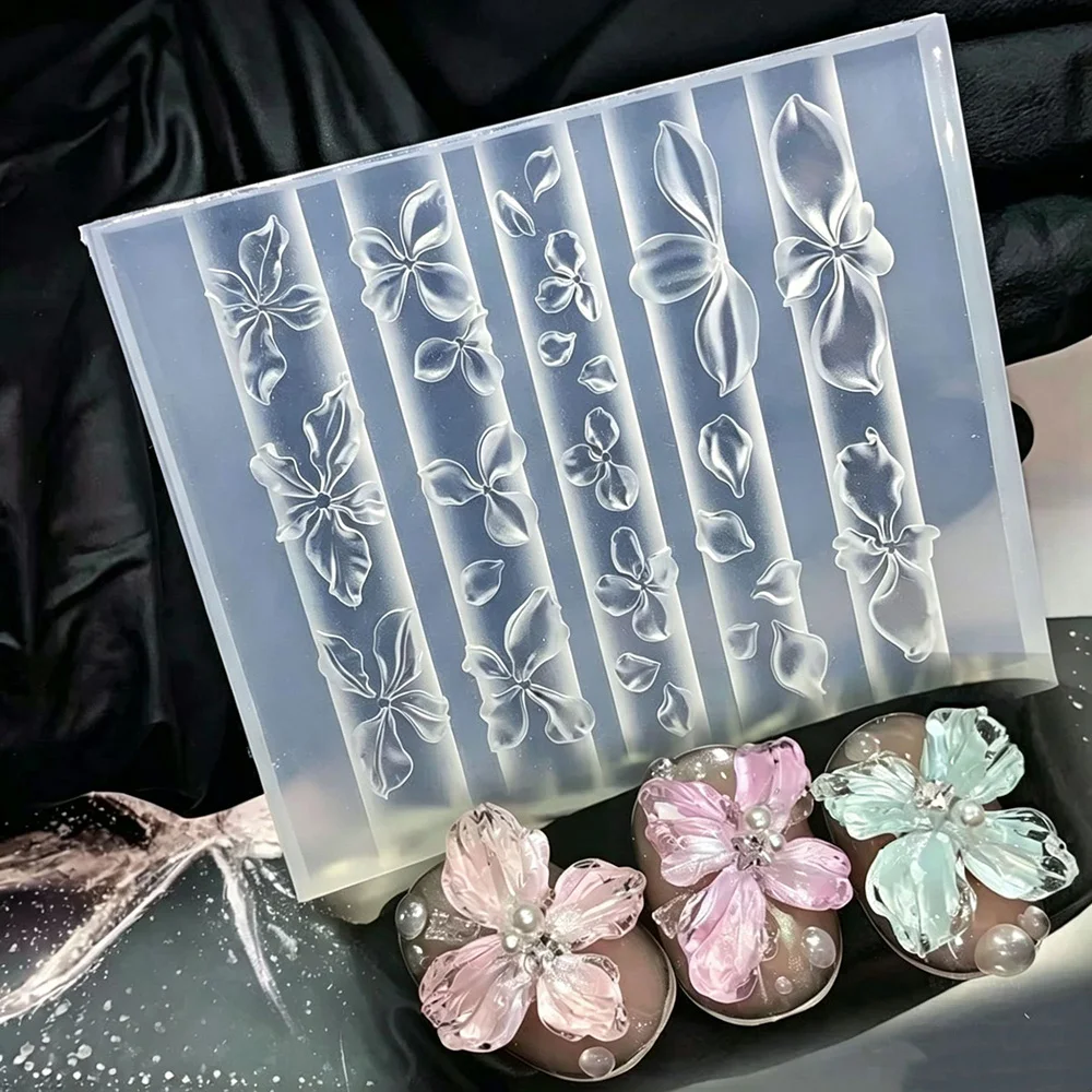 3D Relief Ice Crystal Flower Nail Silicone Mold Hand Carved Floral Mould Reusable Nail Art Jewelry Making Template Decor Tool
