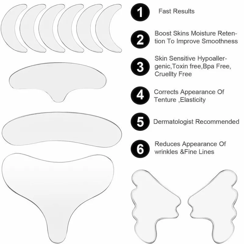 16-częściowa naklejka przeciwzmarszczkowa Silikonowa wielokrotnego użytku Twarz Czoło Szyja Pielęgnacja skóry Plaster liftingujący Anti-Aging Faci