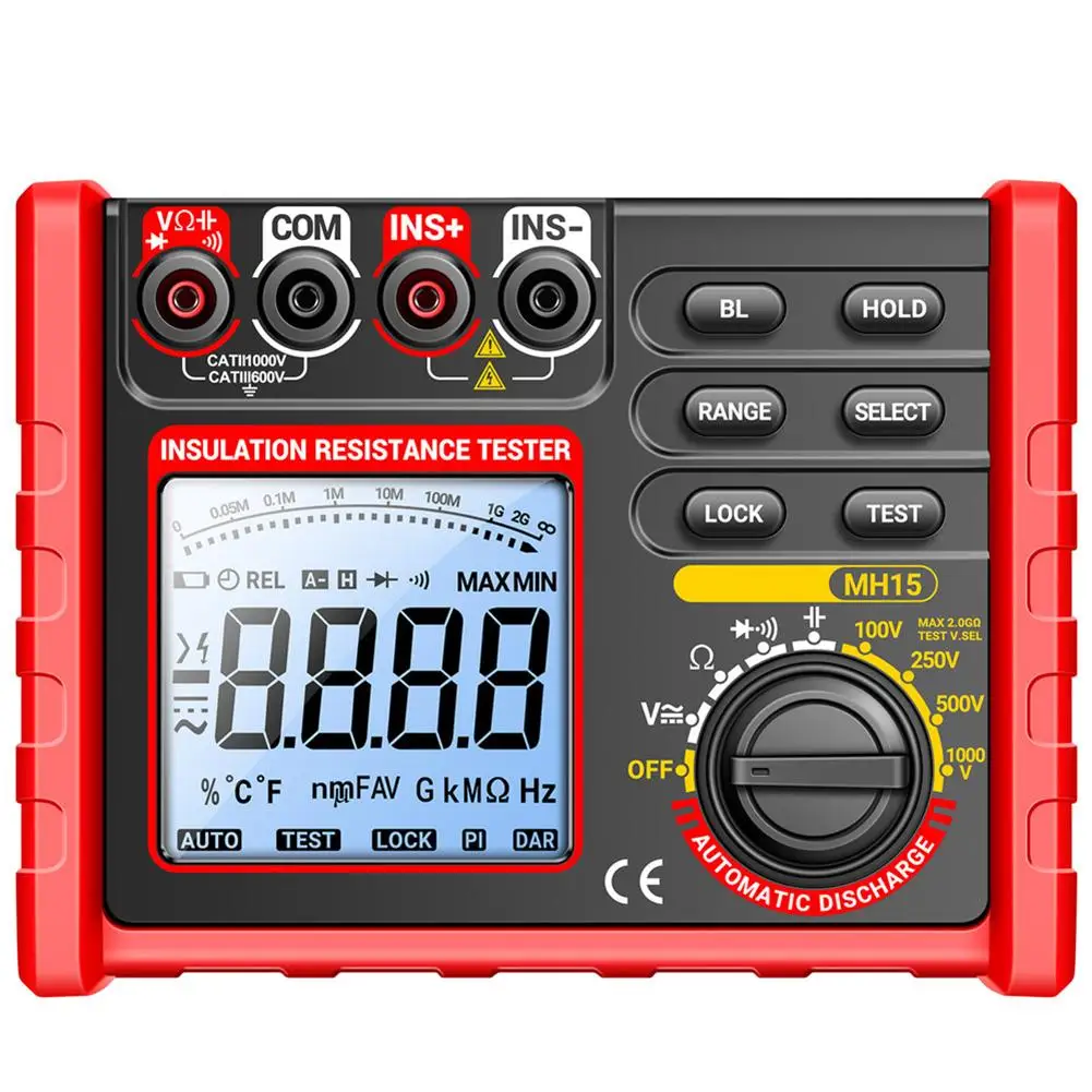 LCD Tester Digital Megohmmeter Measuring Insulation Resistance Data Hold Function Four Test Voltages High Stability