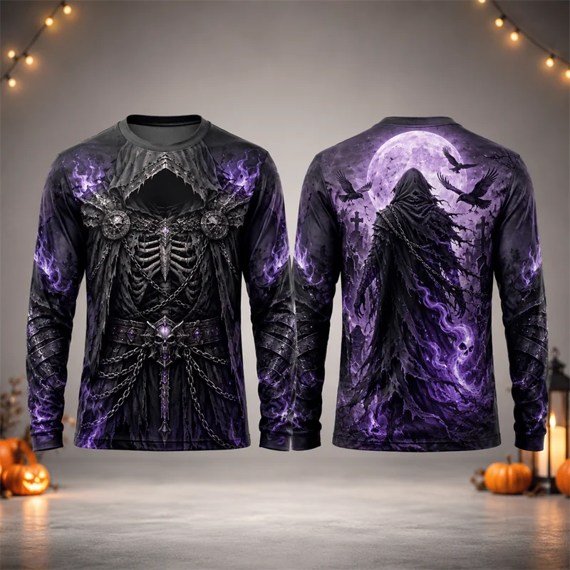 Men Mummy Halloween Cosplay Shirt 3D Print Quick Dry Long Sleeve Horror Costume Egyptian Style Tee