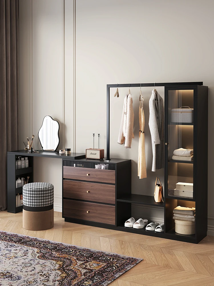 Middle ancient style bedroom dressing table integrated corner bed tail solid wood drawer corridor hanging clothes rack