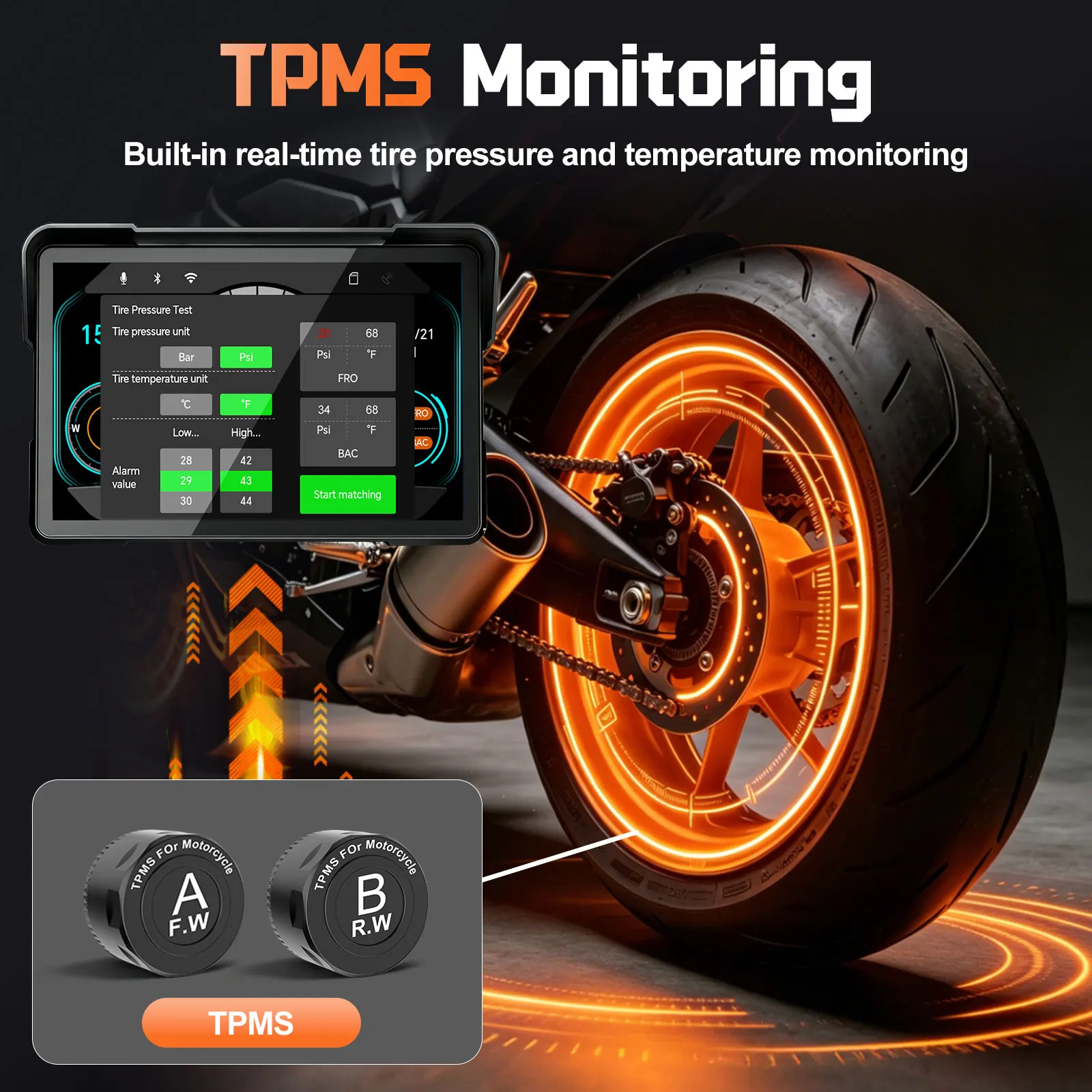 LBW 6–7 Inch Motorcycle Dash Cam with GPS Navigation Wireless Magnetic CarPlay 128G Storage Card TPMS DVR For All Motorcycles