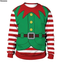 Mężczyźni Kobiety Sylwester Xmas Bluza 3D Świąteczny Elf Nadruk Brzydki Świąteczny Sweter Unisex Pullover Holiday Party Jumper Top