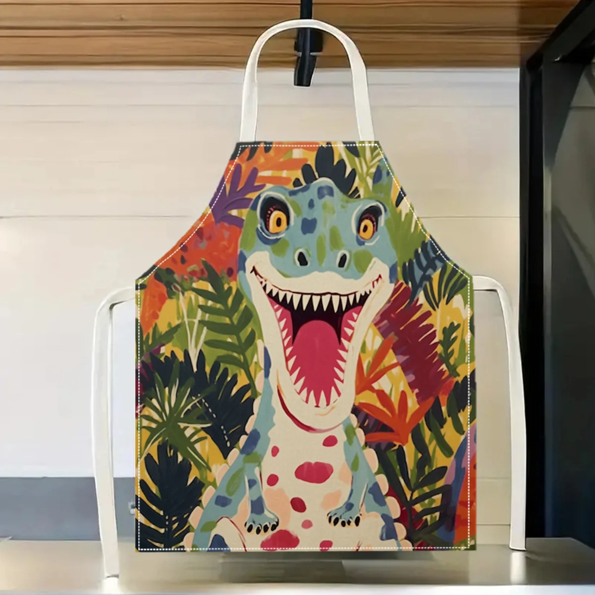 1pc Dinosaur Print Apron Kids Fun Kitchen Cooking Baking Gift Cute Design For Children Cooking Play