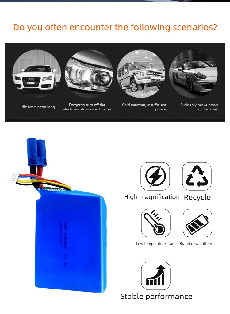 11.1V14.8V Emergency Car Rescue Ignition 656085 606080 High Magnification Starter Pack Replacement Battery Pack