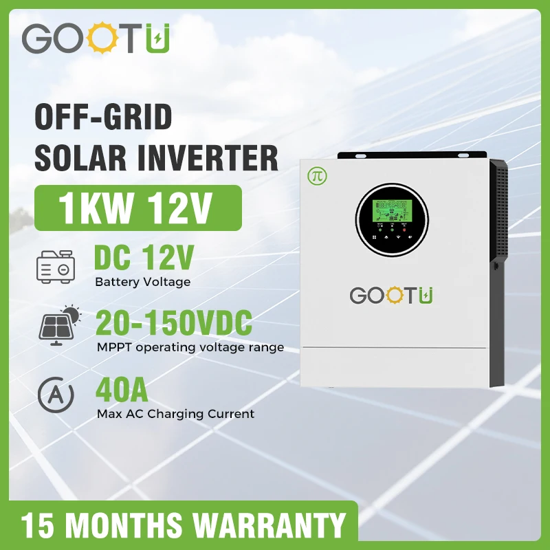 GOOTU 1KW 12V Off Grid Solar Inverter 40A MPPT Solar Charger 400VDC Max PV 400VDC Mini Household Off-Grid Solar System