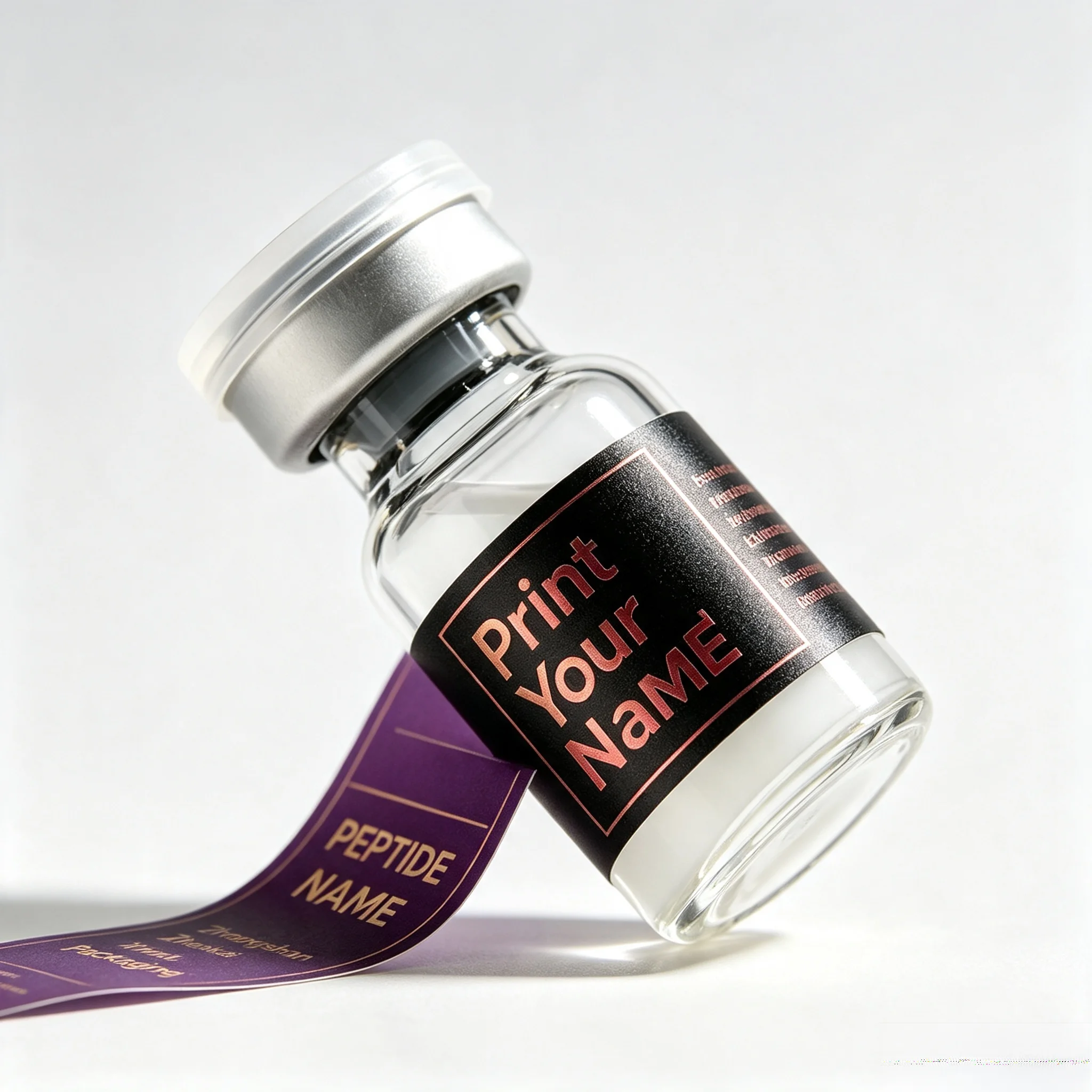 Custom Self Adhesive Vinyl Peptide Vial Labels Waterproof HD Printed Cartons For 3ml 10ml Beauty Fitness Supplement Bottles