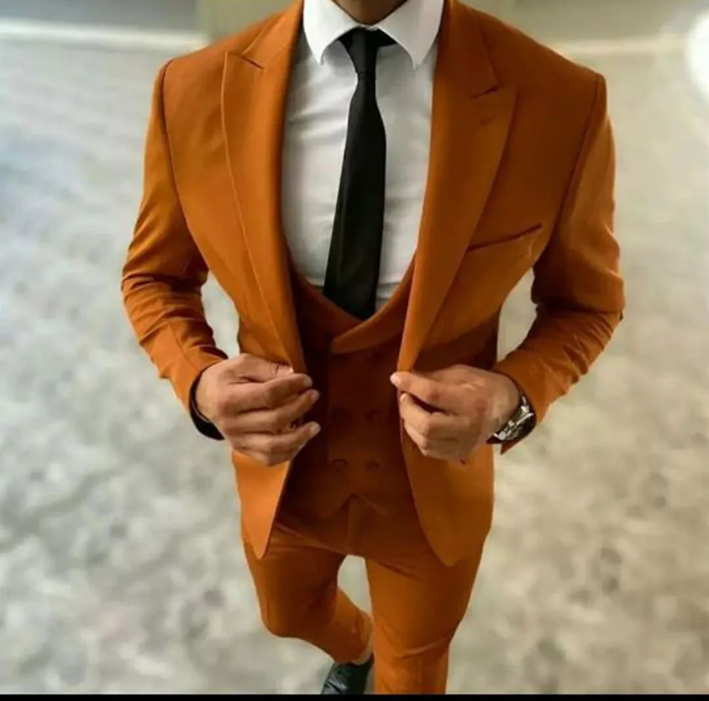 

Multi Color 3-piece Blazer Trousers Black Blue Orange Customized Men's Suit Outfit Jacket Pants Vest Costume Homme Wedding Wear