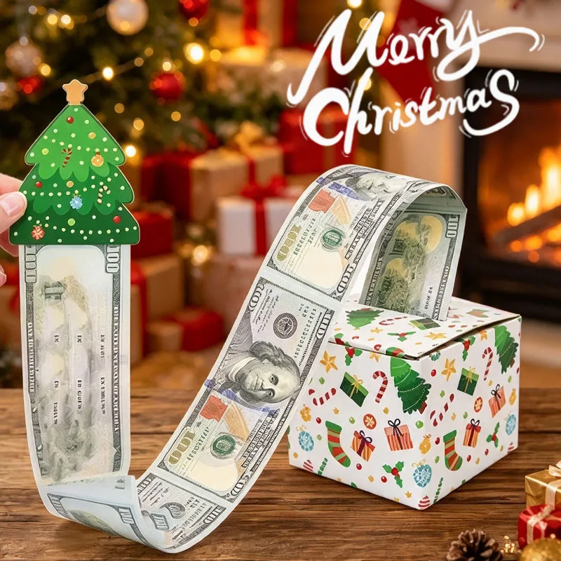 1-4PCS Christmas Pull Money Surprise Box Novelty Gift Box Holiday Party Favor Packaging for Christmas Gifts and Festive Events