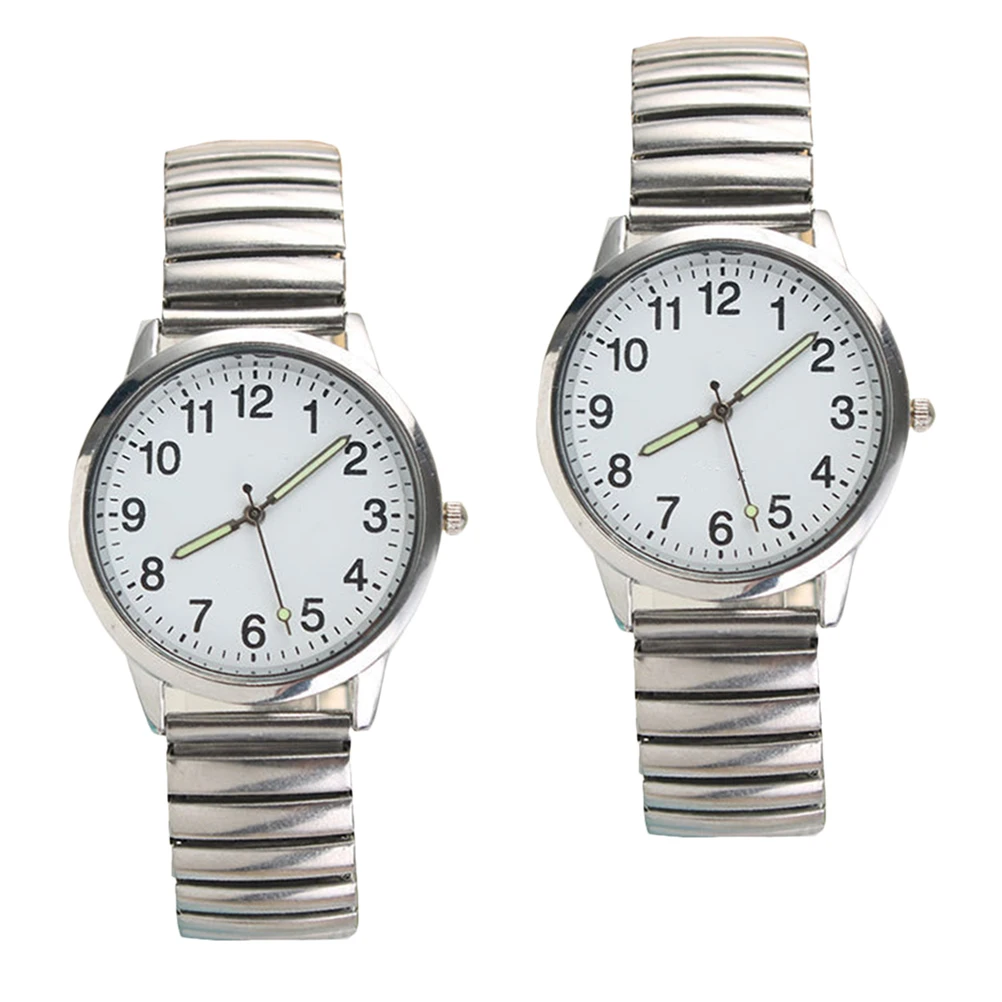 

2Pcs Waterproof Luminous Watches Quartz Big Number Stylish Wristwatches Durable Comfortable Classic Design Quartz Watches