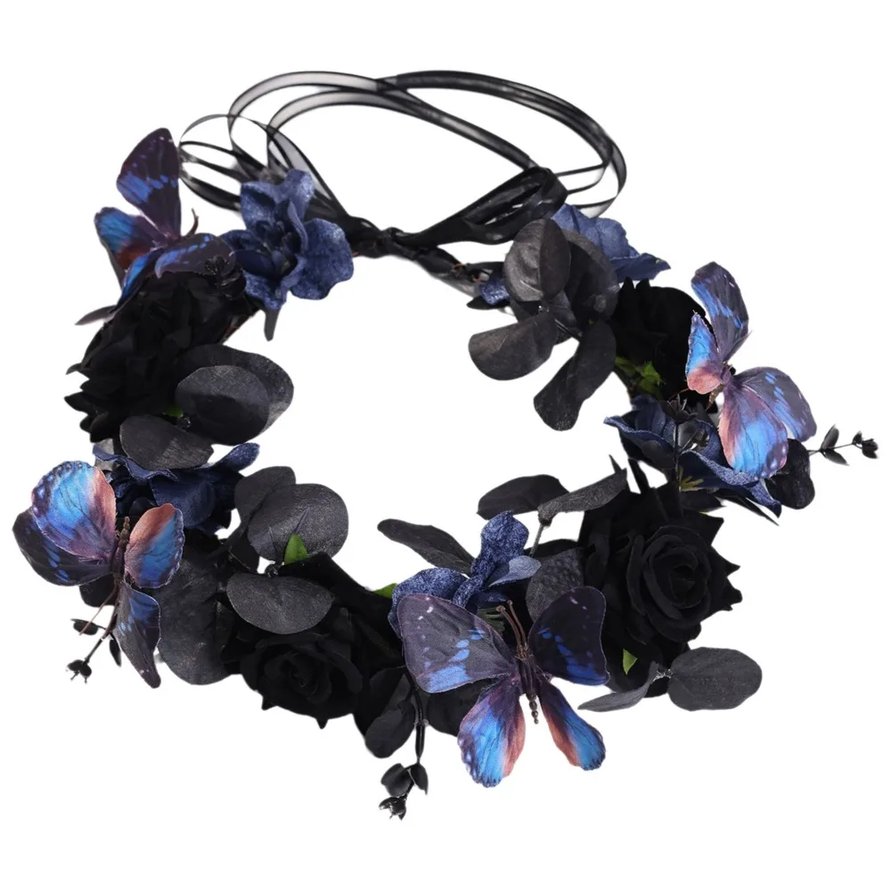 

Exquisite Halloween Headband Fashion Plastic Gothic Headband Dark Style Adjustable Size Simulation Flower Headband