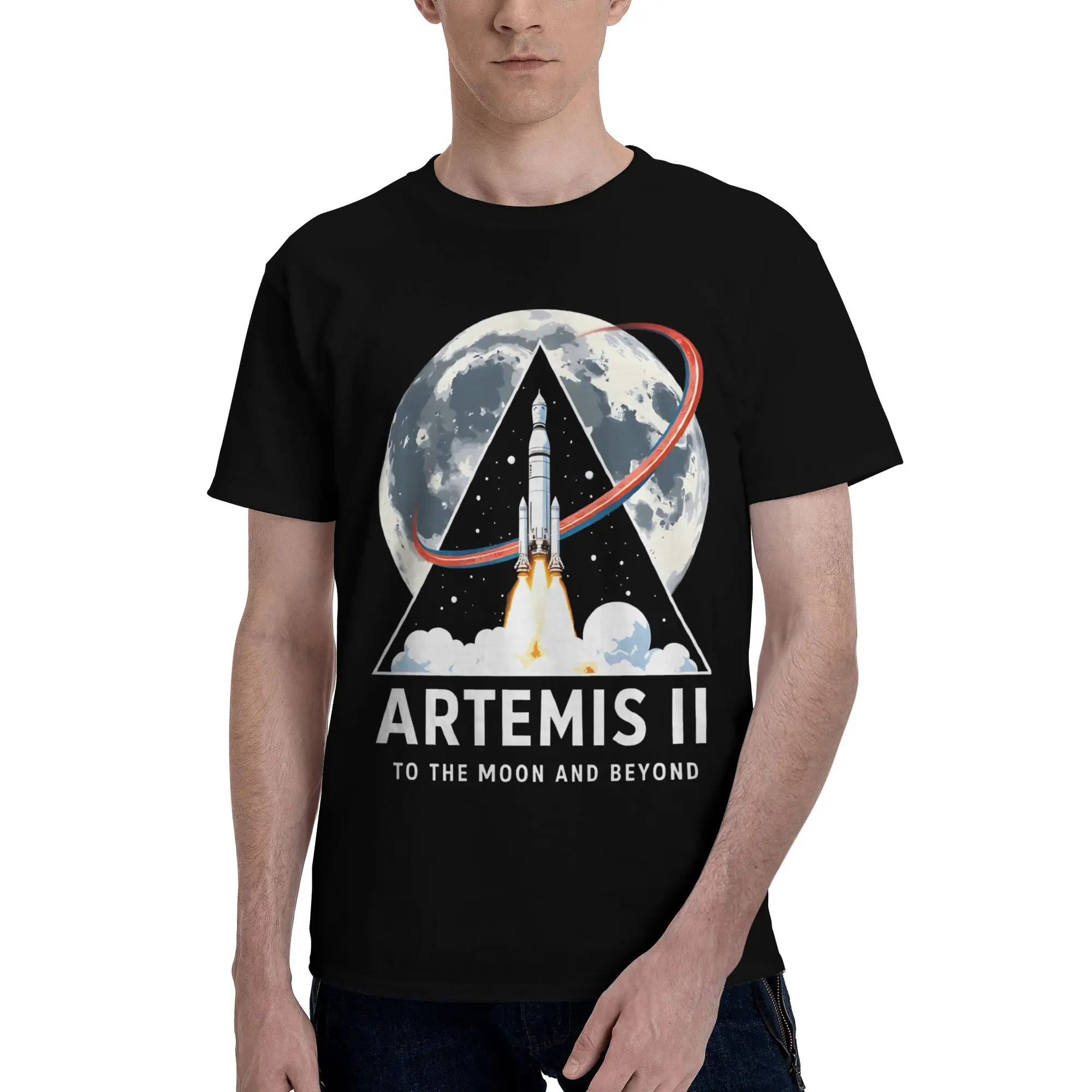 Artemis II To The Moon And Beyond Rocket Space Mission Design Funny Graphic 100% Cotton T-Shirt  Tops Tees For Men