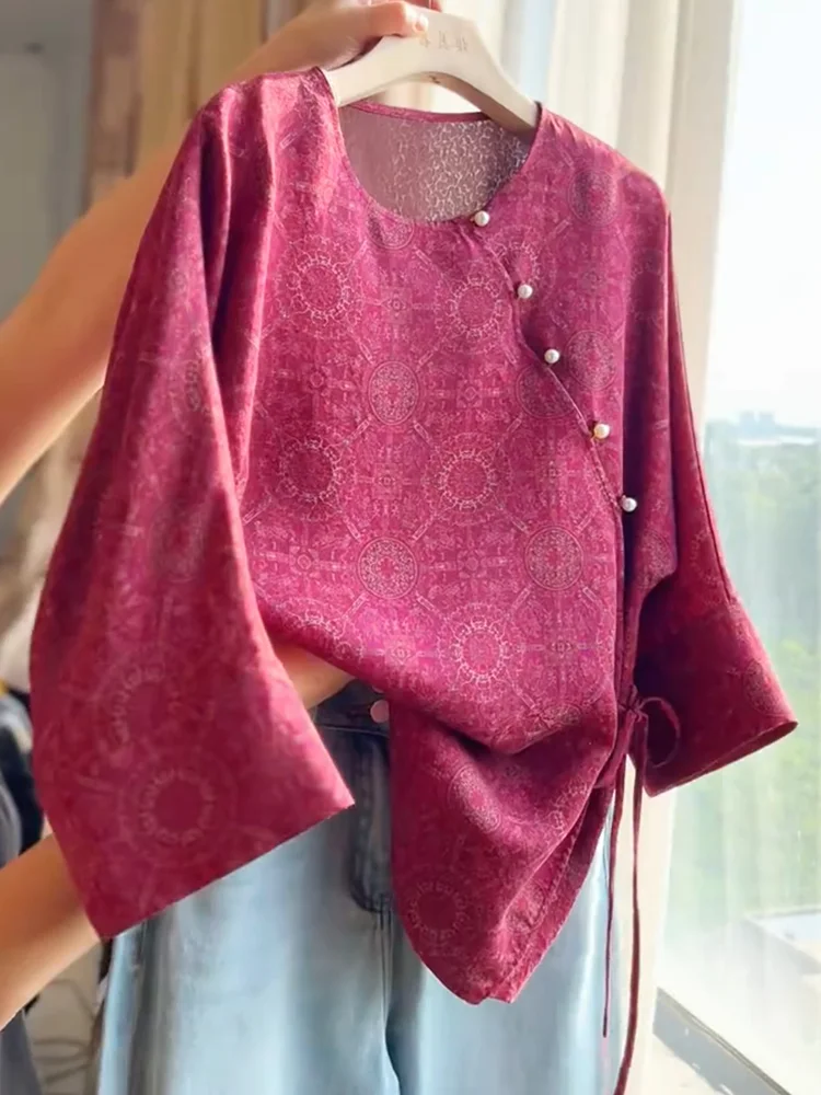 

Новая летняя футболка 2025 года в китайском стиле с обильной вышивкой, универсальная, стройнящая, больших размеров, модная, для повседневной носки, свободного кроя