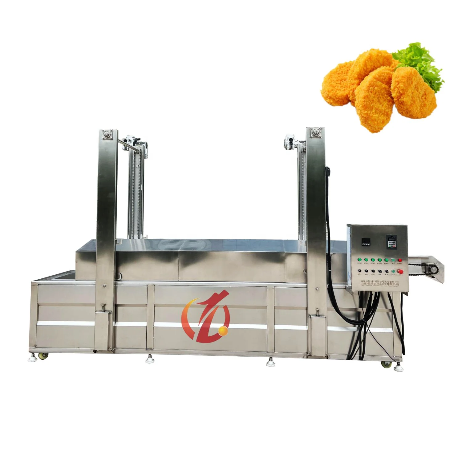 Qiangda Manufacturer Continuous Frying Machine Chicken Nuggets Fryer Machine G as Heating Or Electric Heating  Frying Machine