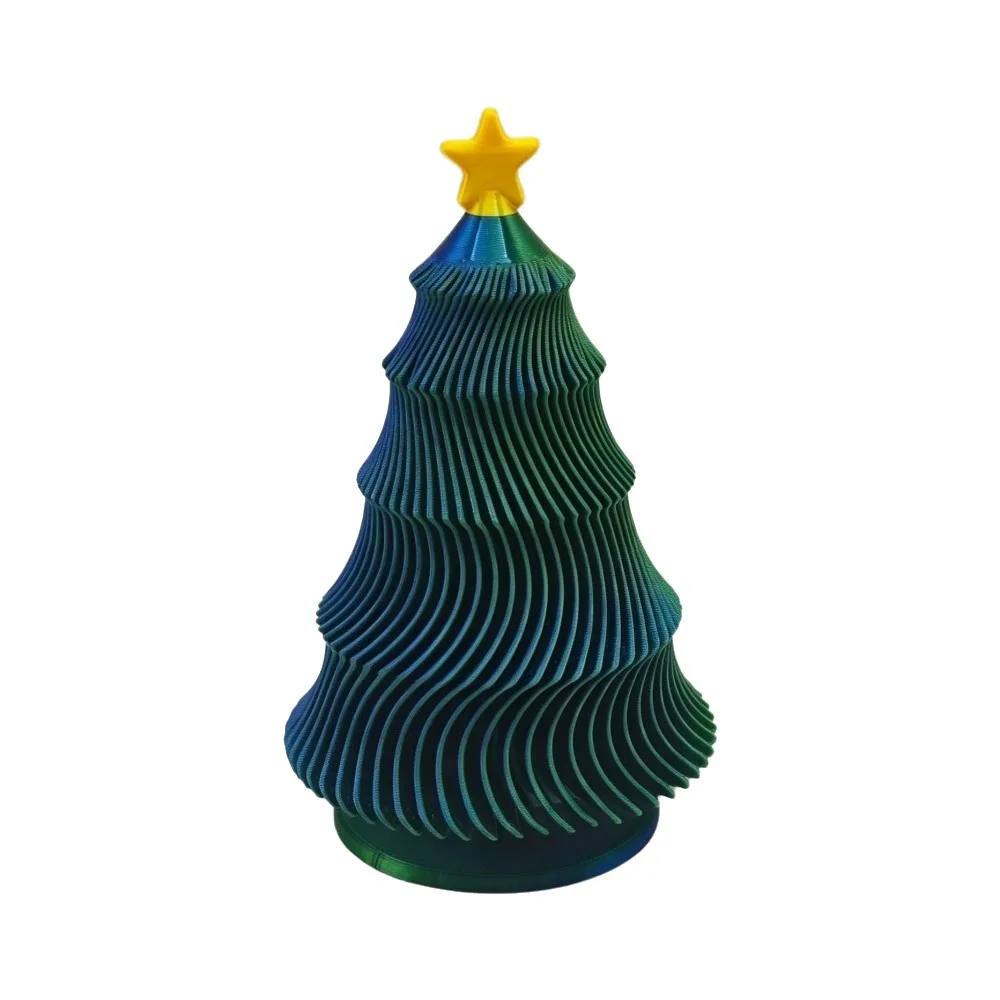 3D Printed Rotating Christmas Tree Decoration Plastic Colorful Star Top Christmas Tree Funny Christmas Fidget Toy for Home