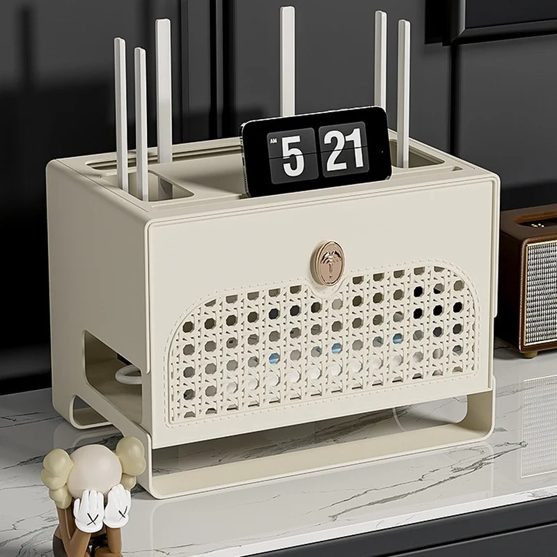 Router Storage Box WiFi Modem Set Top Box Cable Organizer Shelf Cream or Black Small Large