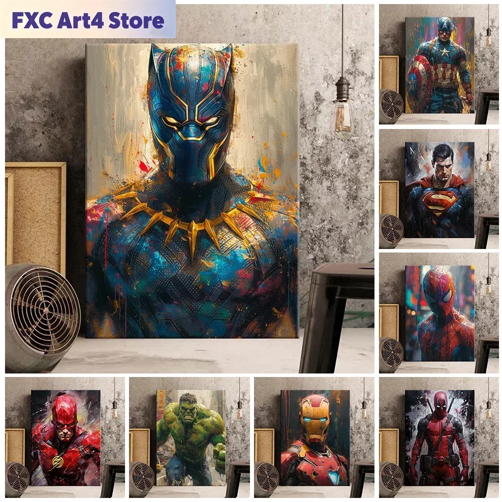 FramelessMarvel Avengers Poster Heroes Canvas Wall Art Print Spider-Man Captain America Hulk Art Mural Home Decor Birthday Chris
