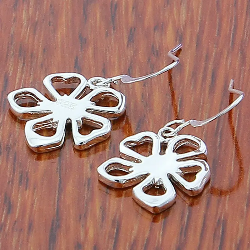 Pretty 925 Sterling Silver Flowers Drop Earrings High-Quality Elegant Women's Jewelry Birthday Wedding Party Gift Accessories