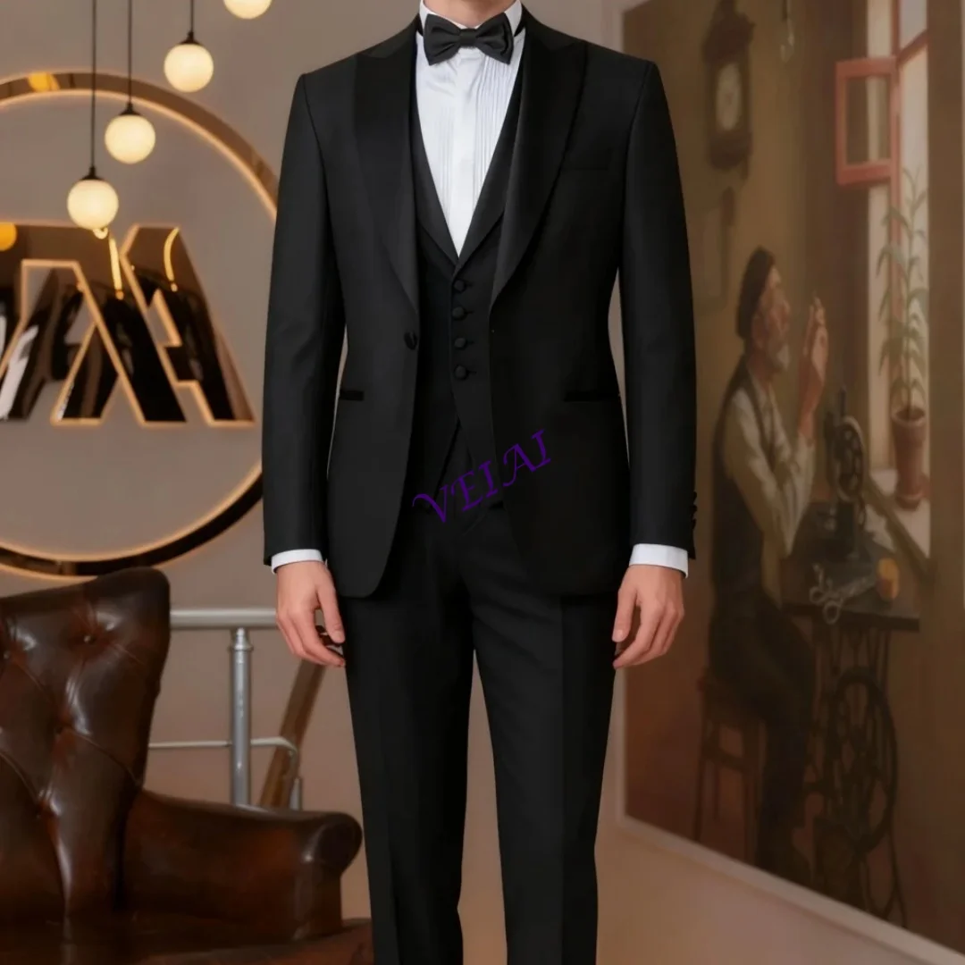 Elegant Black Men's Suit Jacket Shawl Lapel Classic Slim Fit Groom Tuxedo for Banquet Ceremony