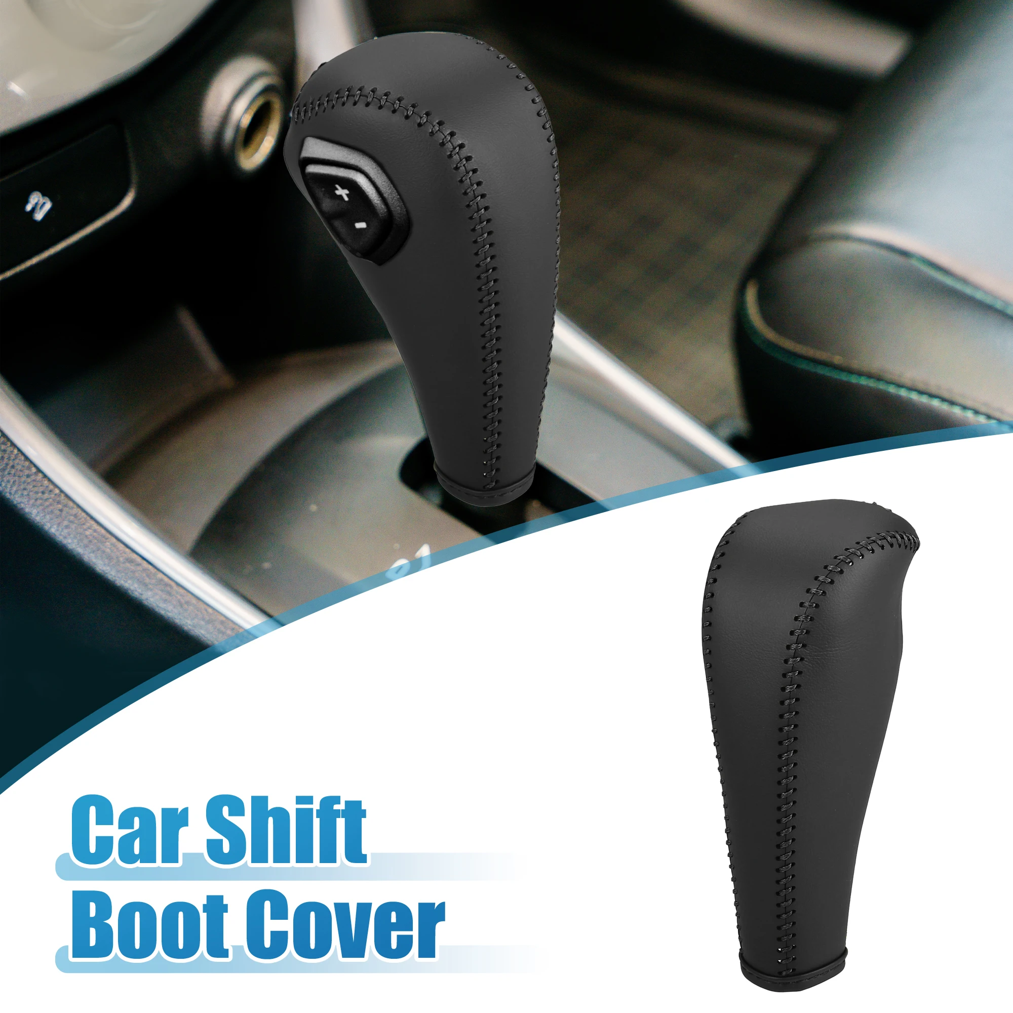 UXCELL Car Shift Boot Cover Gear Knob Shifter Boot for Chevy Sonic 2012-2020 Faux Leather Black Black Stitches