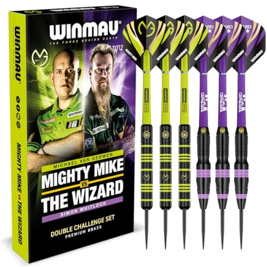 

Набор дротиков Michael 'MvG' Van Gerwen против Саймона 'The Wizard' Whitlock, двойной комплект, 22 г, стальные наконечники, латунные дротики с перьями и стержнями