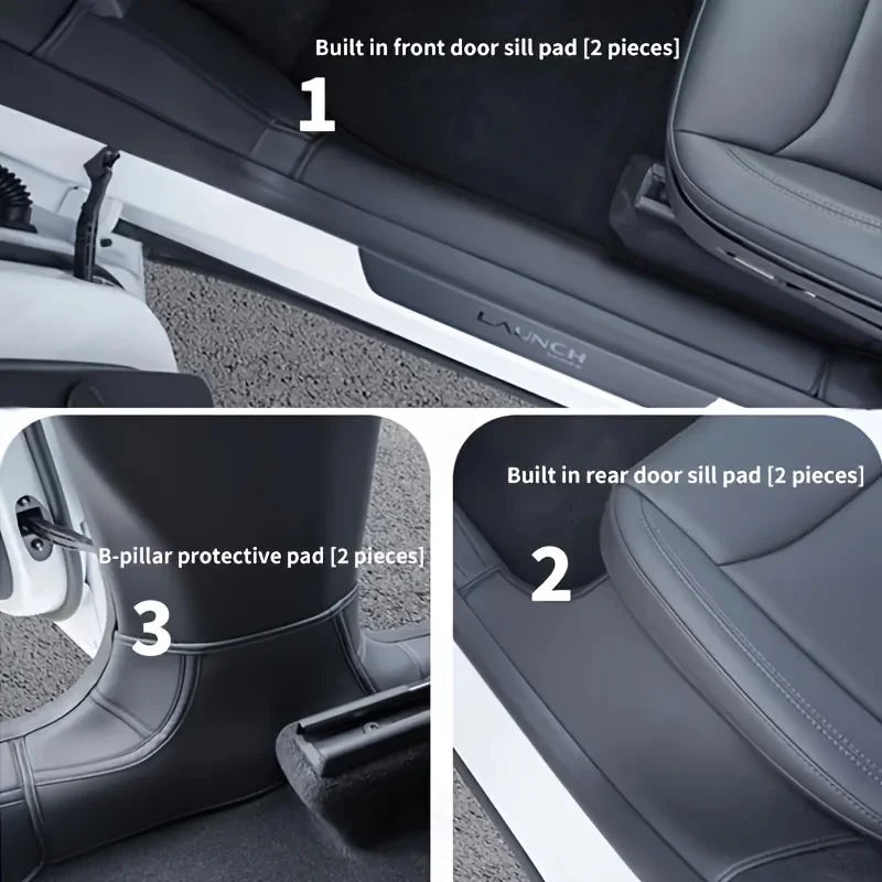 

【Набор из 7 предметов】Для Tesla Model Y Refreshed Version Полный комплект защиты салона автомобиля для полосок из микрофибры из искусственной кожи + противоударные накладки + угловые протекторы (передняя дверь/B-стойка/задние двери/задние сиденья) Устойчи
